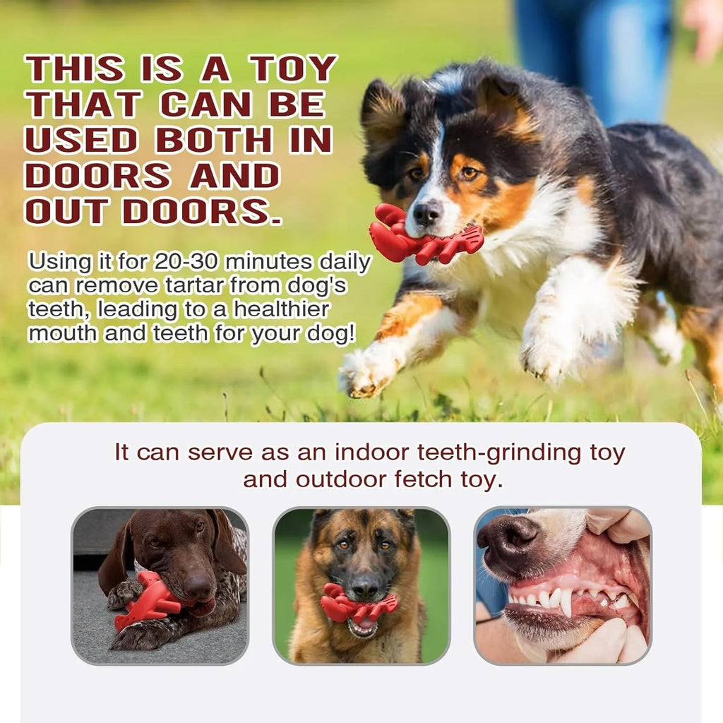 Red durable chew toy for large dogs, shown with dimensions for scale.