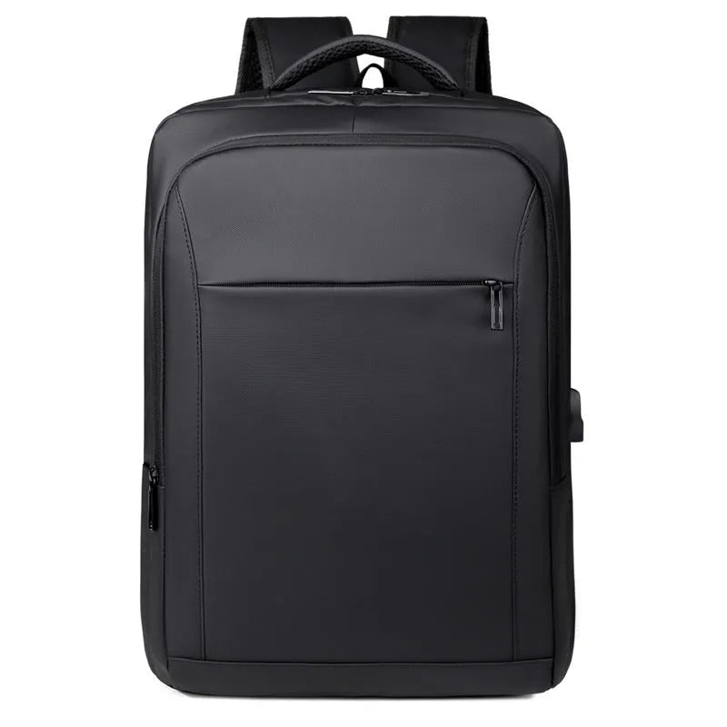 Black waterproof USB laptop backpack with air pillow belt and polyester lining