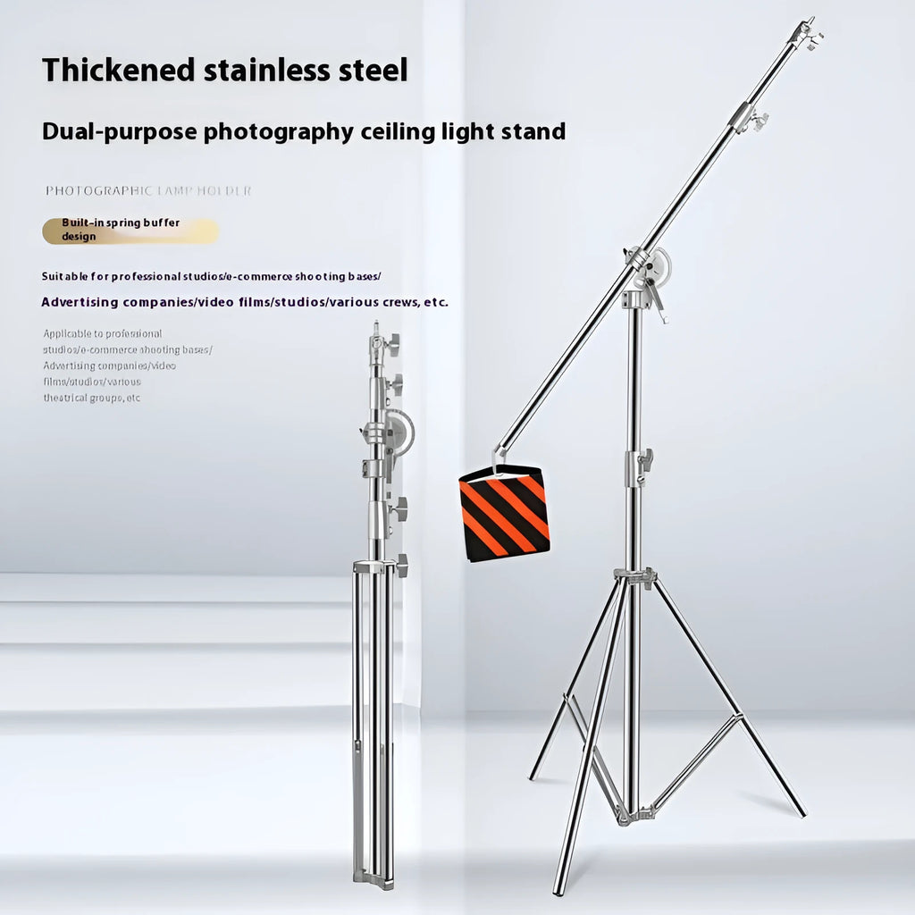 Stainless steel cross arm ceiling lamp rack with silver finish extended to full height