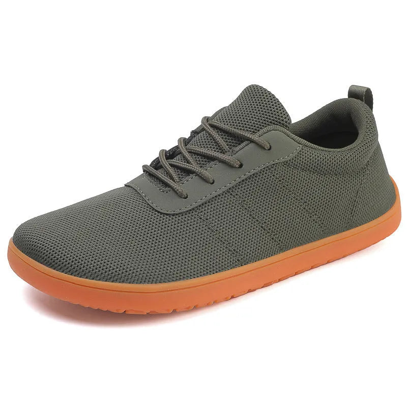 Men's black Flyknit casual walking shoes with round wide toe and rubber sole.