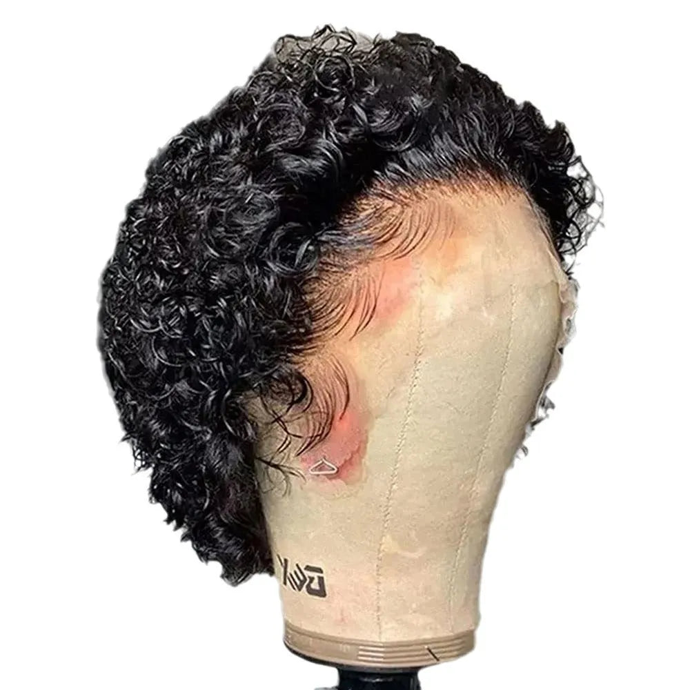 Black human hair pixie wig lace hair cover for daily wear, colour 13x1.