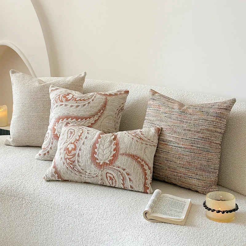 American-style jacquard sofa backrest cushion with paisley plant pattern in amber colour
