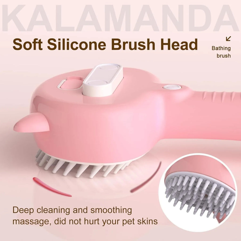Cat steam brush with ergonomic handle and release button for pet grooming