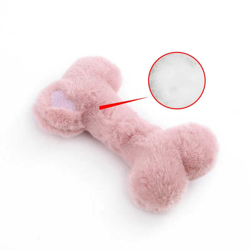 Blue plush love bone dog toy with a vocal element for interactive chewing and play.