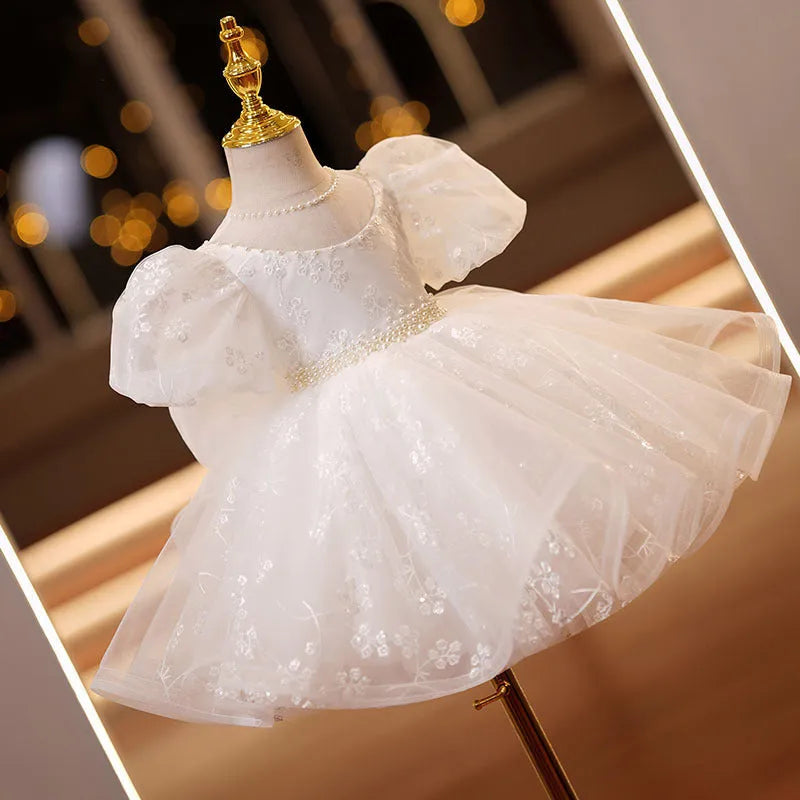 White polyester girls' dress for birthday dinner, suitable height 80-150cm
