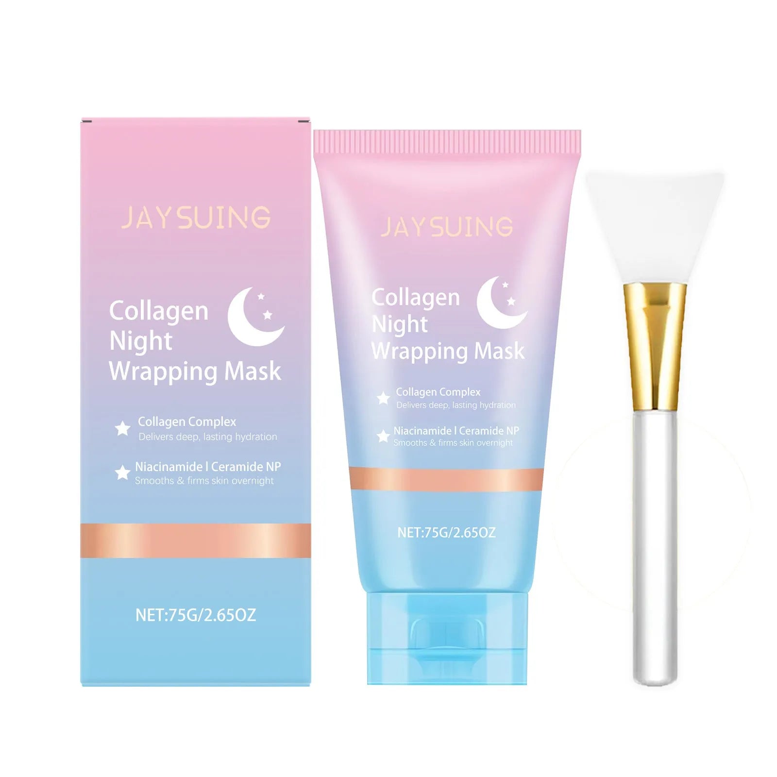 Collagen night tearing mask 75g jar with brush for overnight peel-off facial application