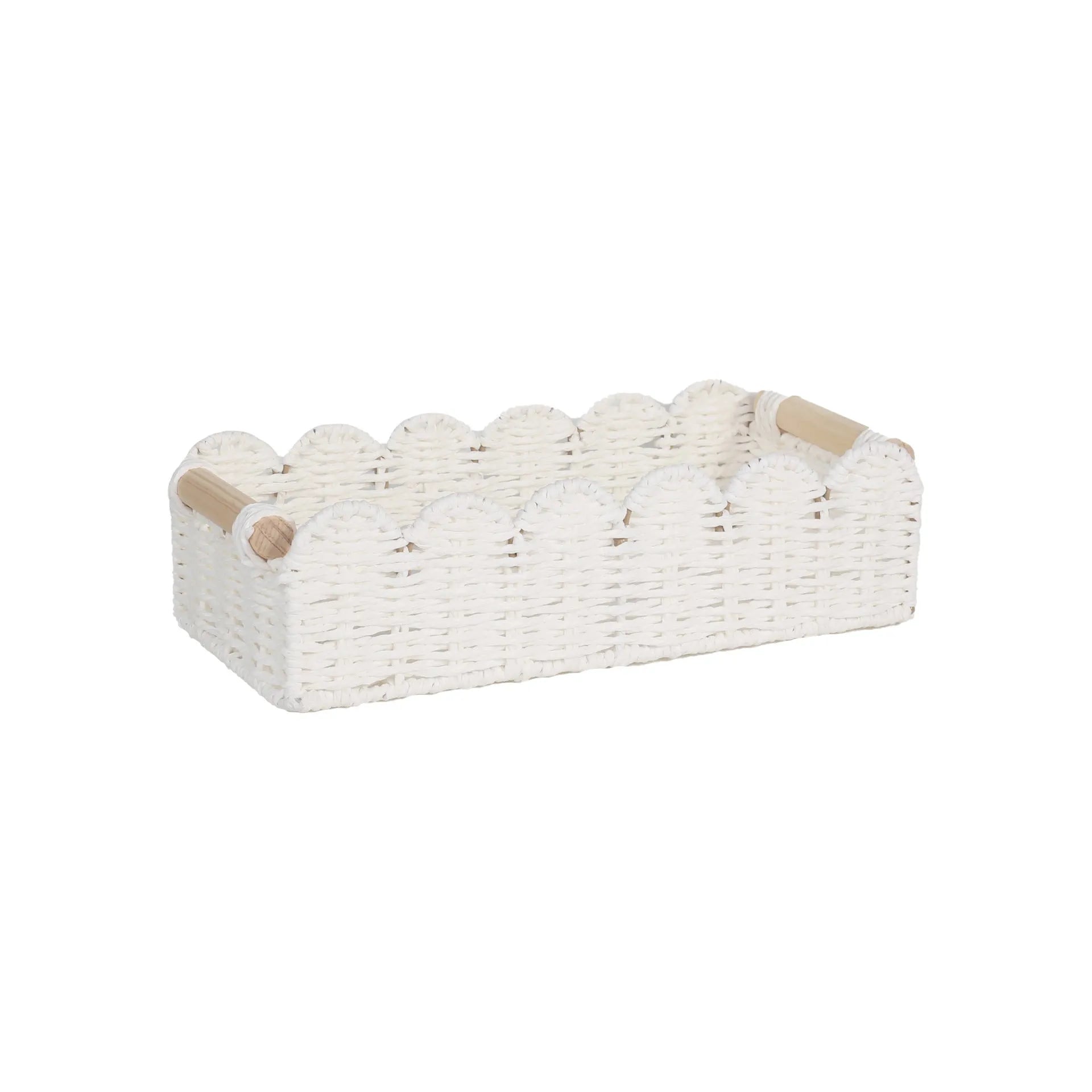 Woven paper storage basket in rectangular shape for desktop organisation