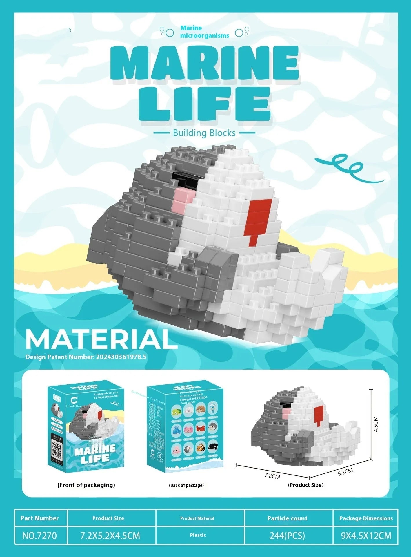 Marine small creature building blocks set of 12 plastic diamond particle models in colour box