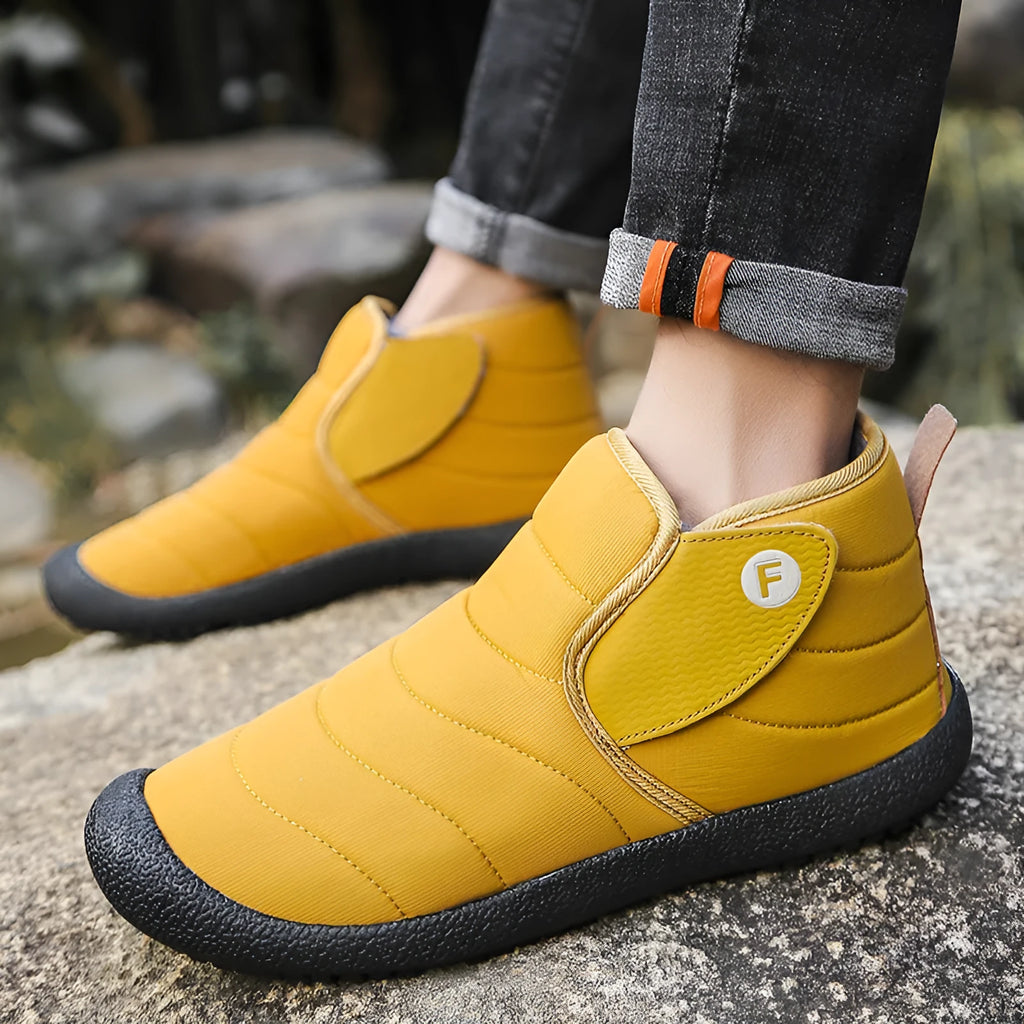 Men's waterproof snow boots with thick cotton upper and non-slip rubber sole in four colour options