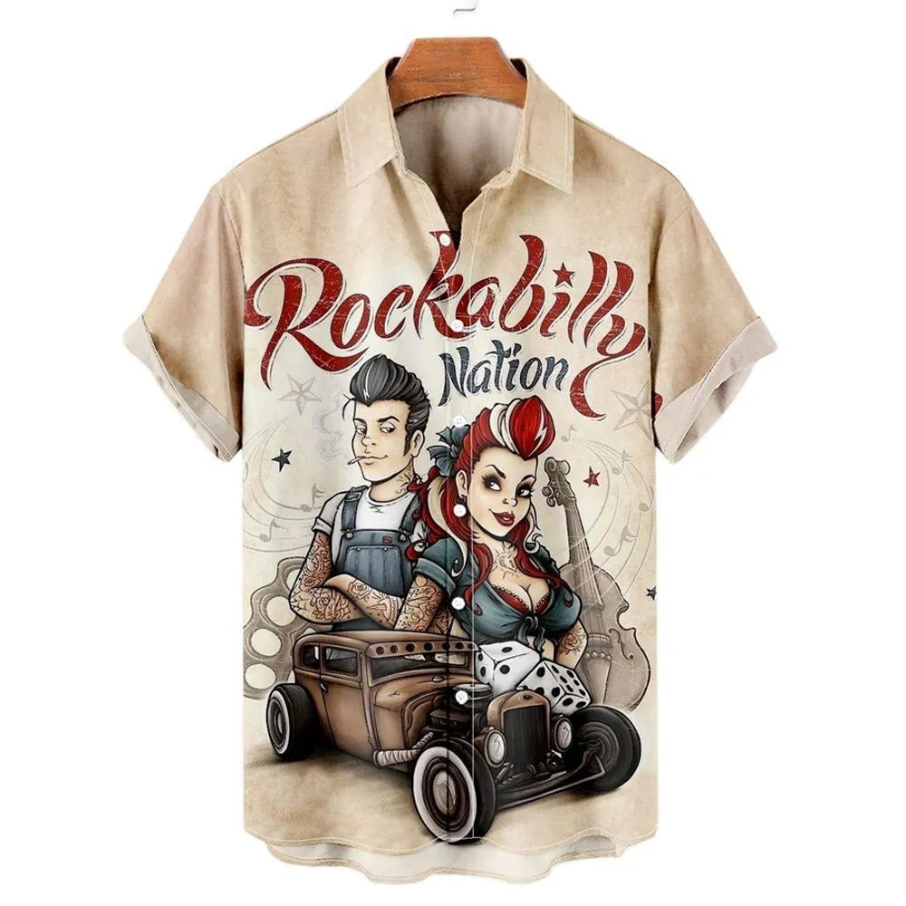Men's slim fit casual shirt with 3D floral print on lightweight polyester fabric