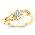 Copper diamond-shaped geometric ring with micro inlaid zircon stones in yellow gold colour