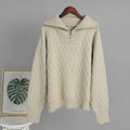 Women's high-neck half zip pullover sweater in apricot with crochet details on front