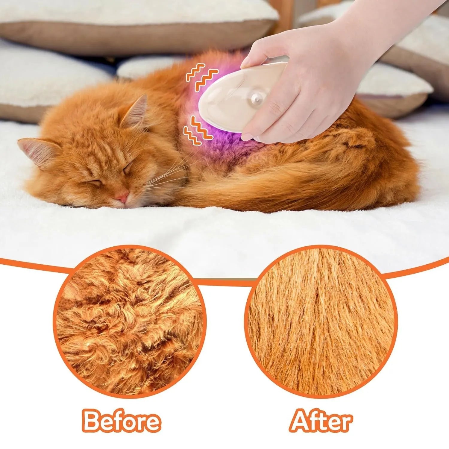 Yellow 4-in-1 cat steam brush with silicone teeth and ringworm detector lamp