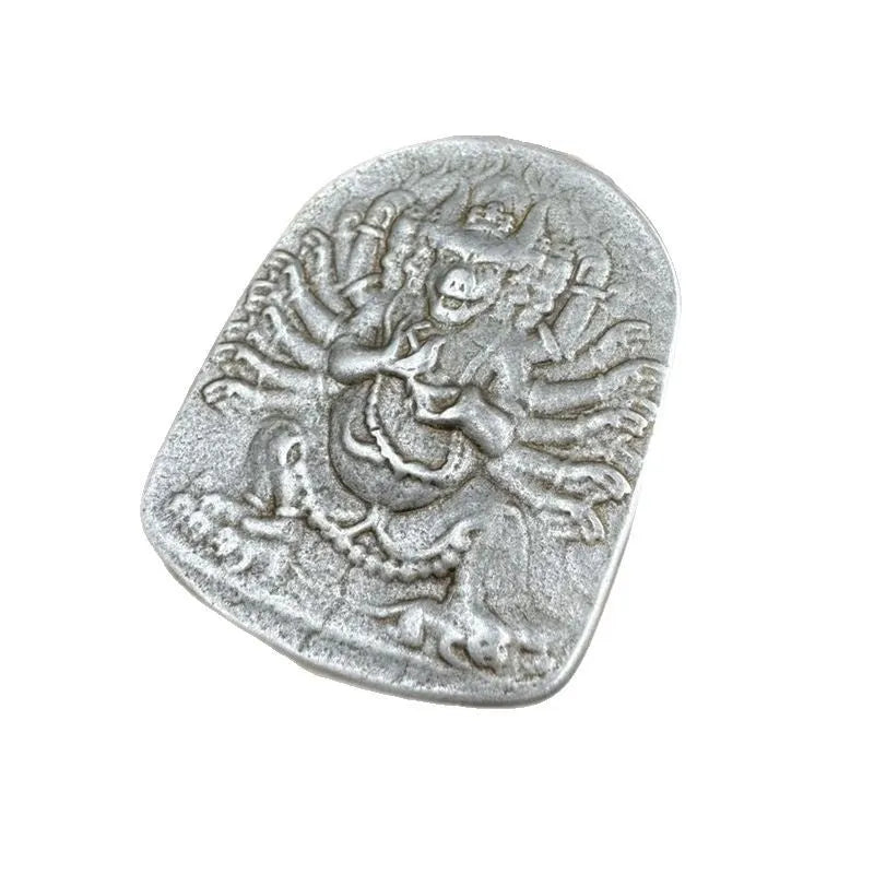 Iron metal pendant with Chinese geometric style and Buddhist Yamantaka deity design