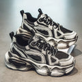 Men's black mesh sneakers with height increasing platform sole and cross belt design