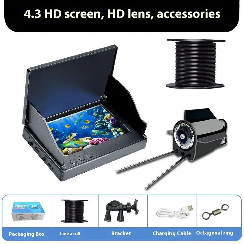 Underwater fishing camera with 4.3-inch screen, wide-angle lens and night vision lights