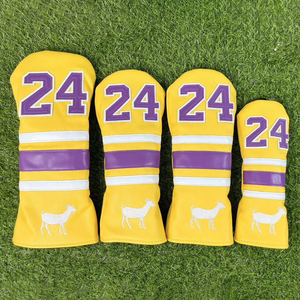 Set of four PU golf club head covers in a chosen colour for driver, fairway wood, UT iron, and Square putter.