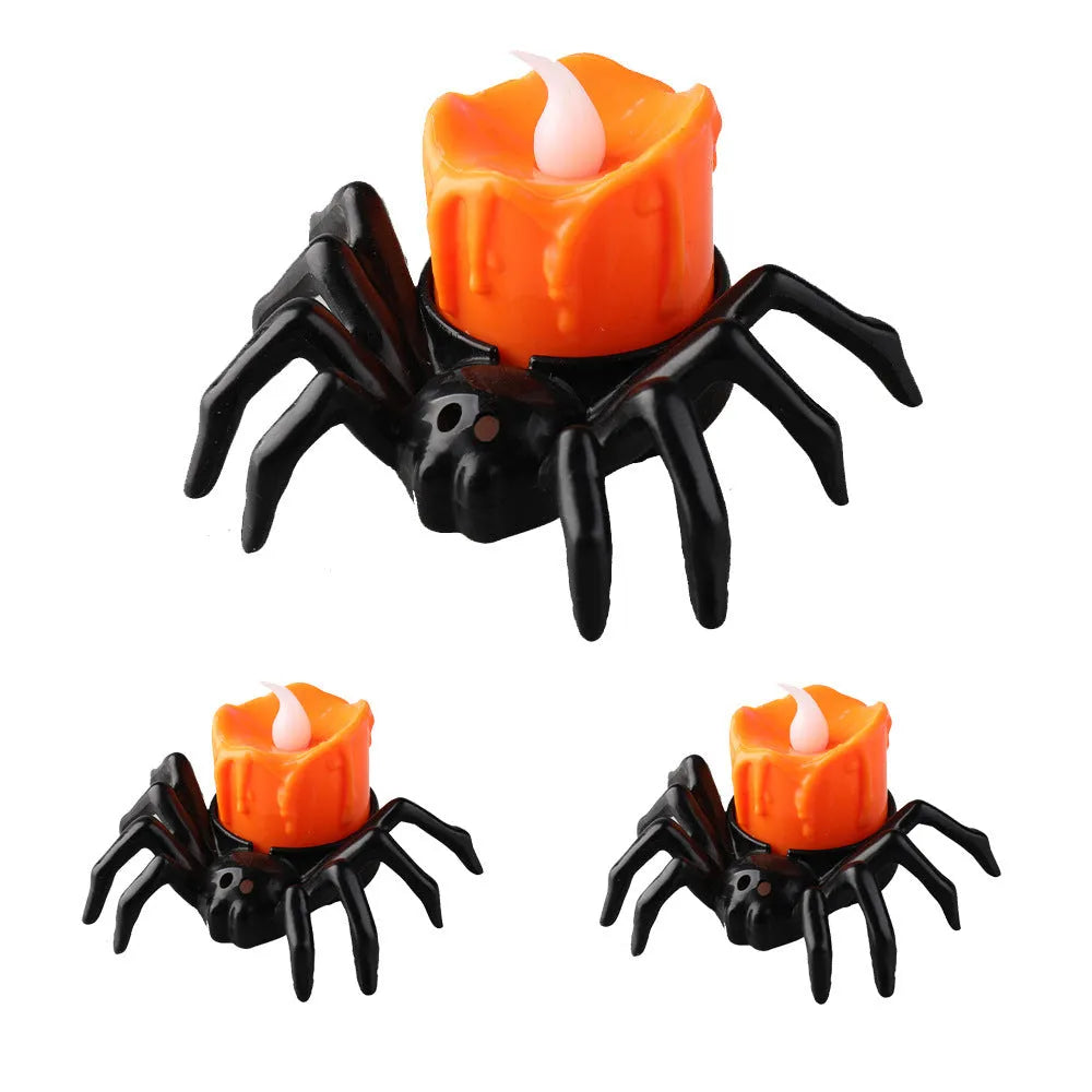 Halloween spider candlestick ornament plastic battery-powered 7x8.5cm spider lamp