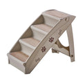 Foldable plastic pet stairs with three steps and non-slip mats in light coffee colour