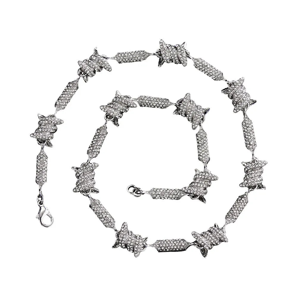 Irregular 3D Solid Alloy Pave Infinite Chain Cuban Chain Jewelry for Unisex Hip Hop Style Silver or Gold Bracelet 8inch Necklace 18-24inch