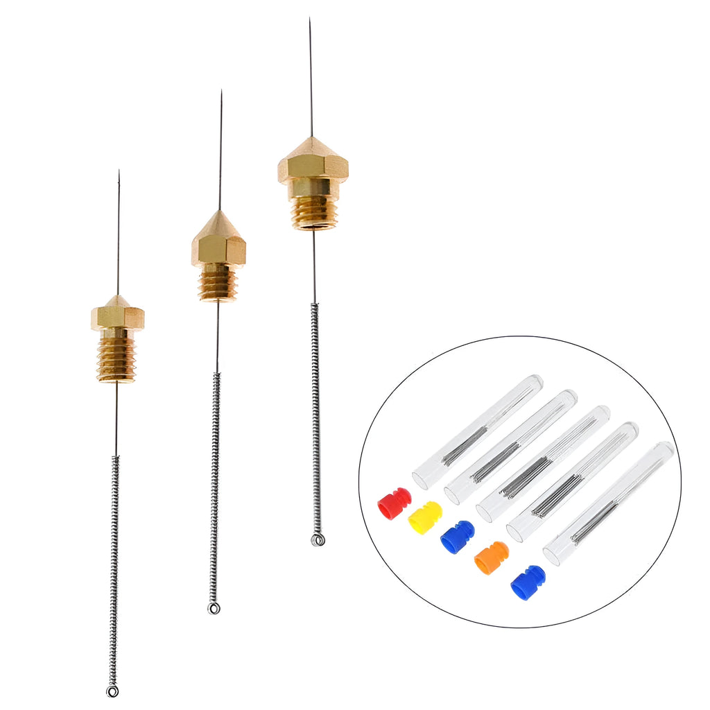 Ten metal cleaning needles for 3D printer nozzles, compatible with MK8 and E3D hotends