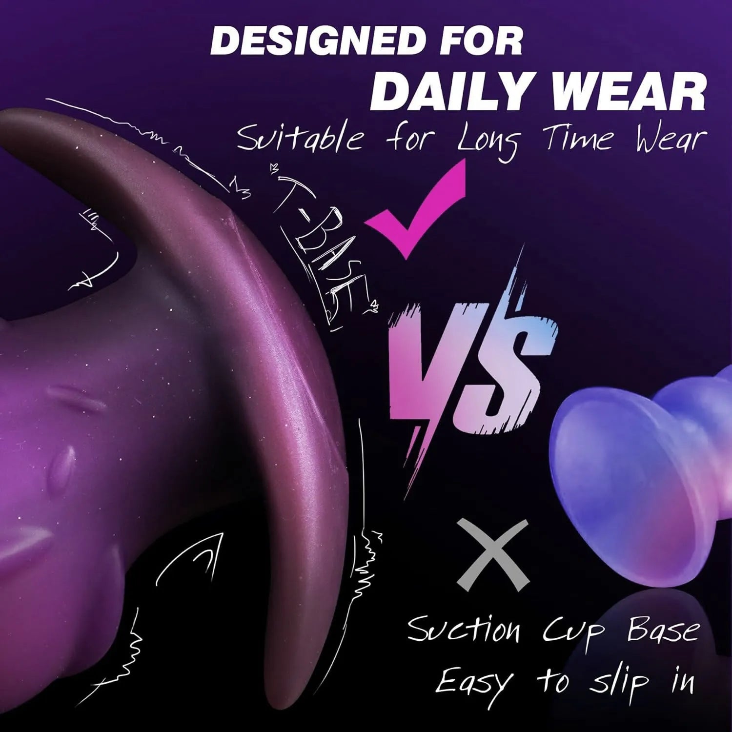 Unisex liquid silicone masturbator adult toy in purple, gold, or black, shown in S, M, L, XL size options.