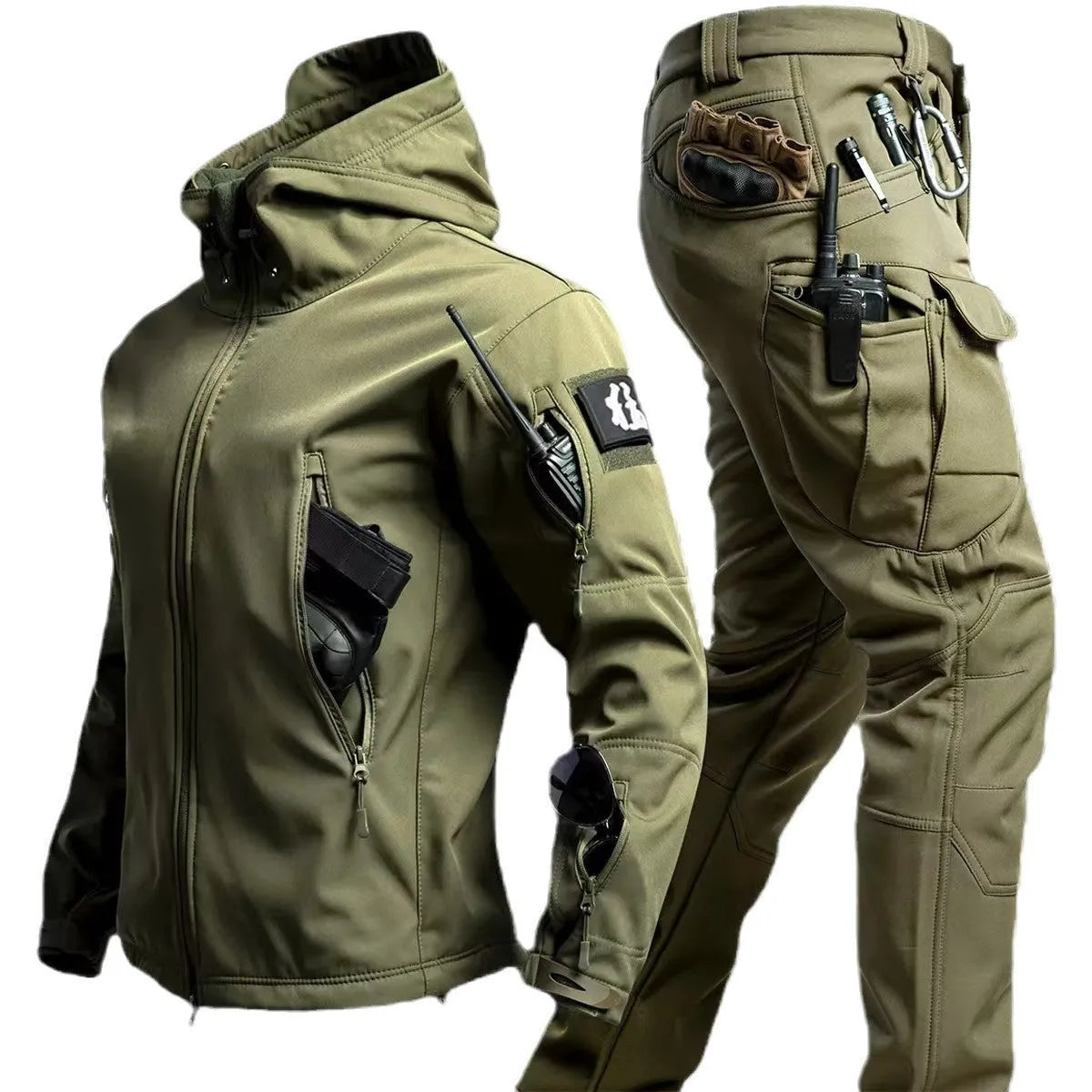 Camouflage winter outdoors shell jacket suit for men, waterproof windproof set in Shadow Camouflage colour with jacket and pants