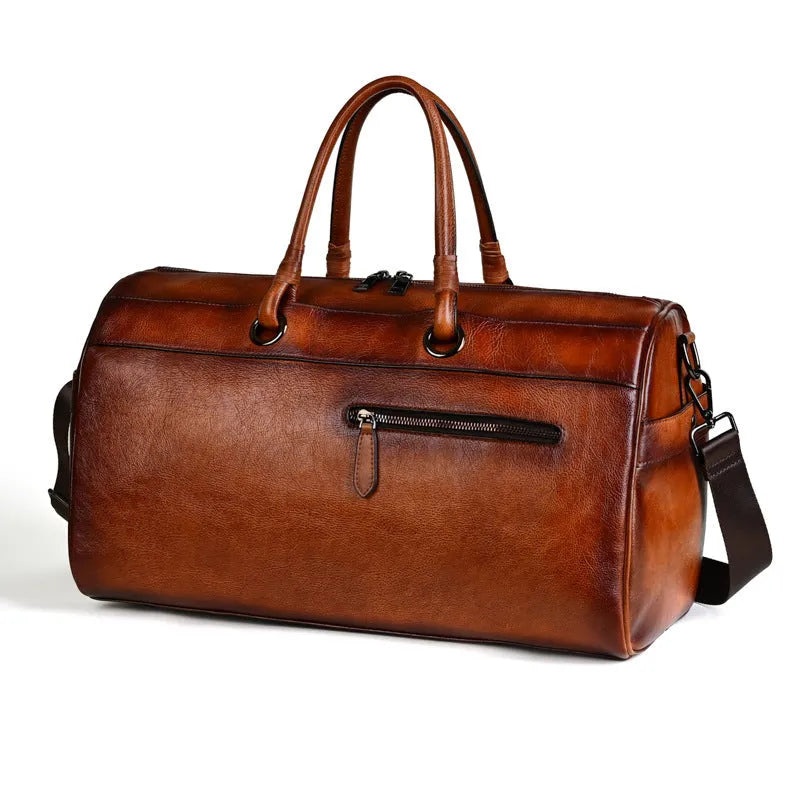 Vintage brown retro leather bag made from top-layer cowhide with under 20L capacity