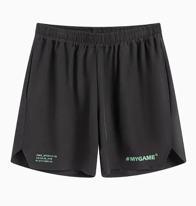 Men's grey fitness training shorts with moisture-wicking quick-dry fabric for workouts