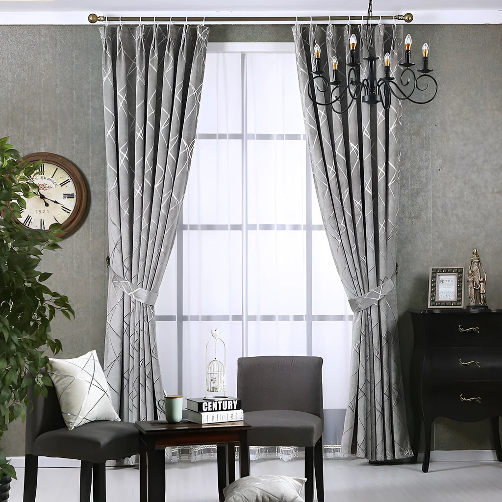 Solid colour chenille blackout curtain panel in grey, 1m x 2.7m, with jacquard texture for modern interior