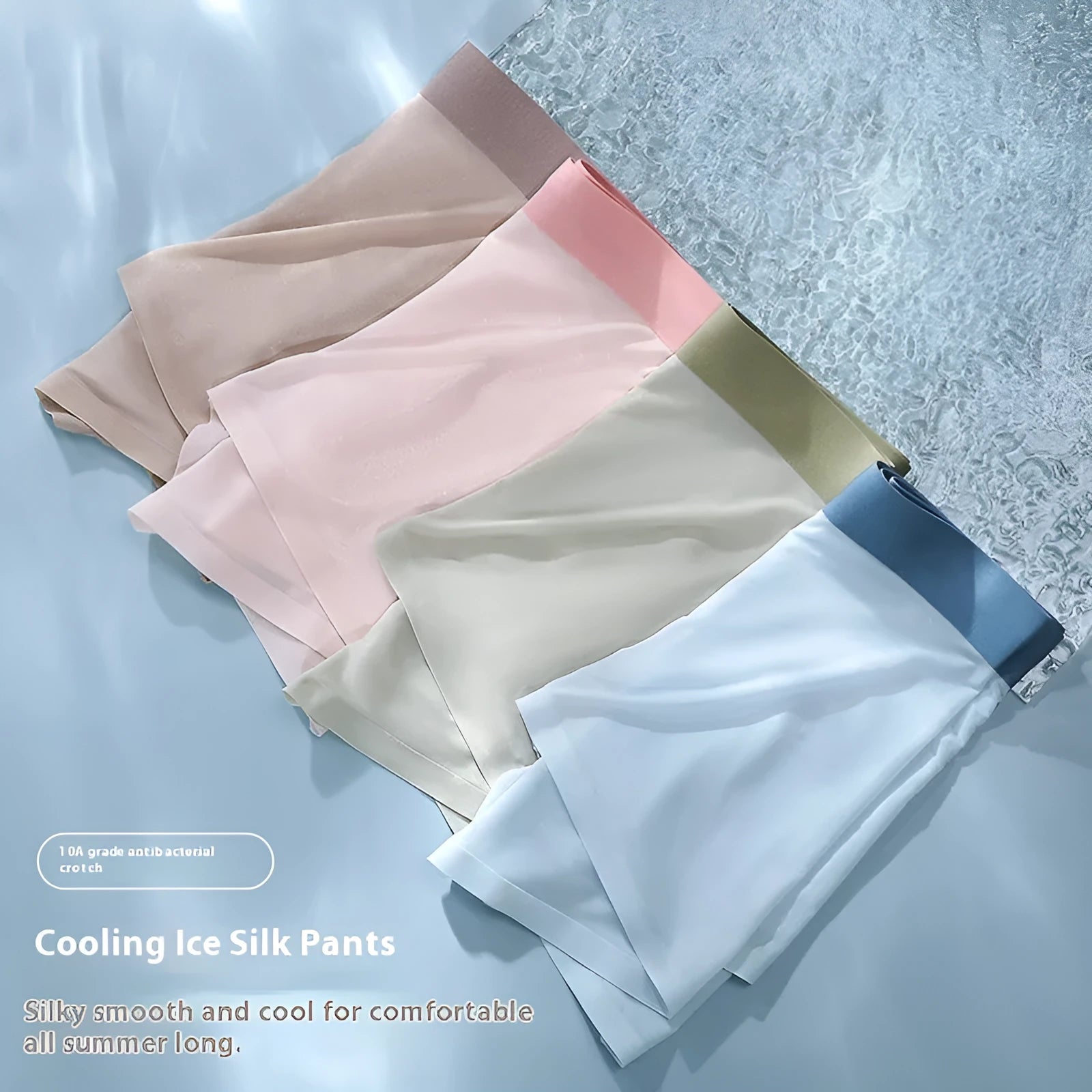 Men's ice silk graphene antibacterial shorts in bean green, showing seamless design and mid waist.