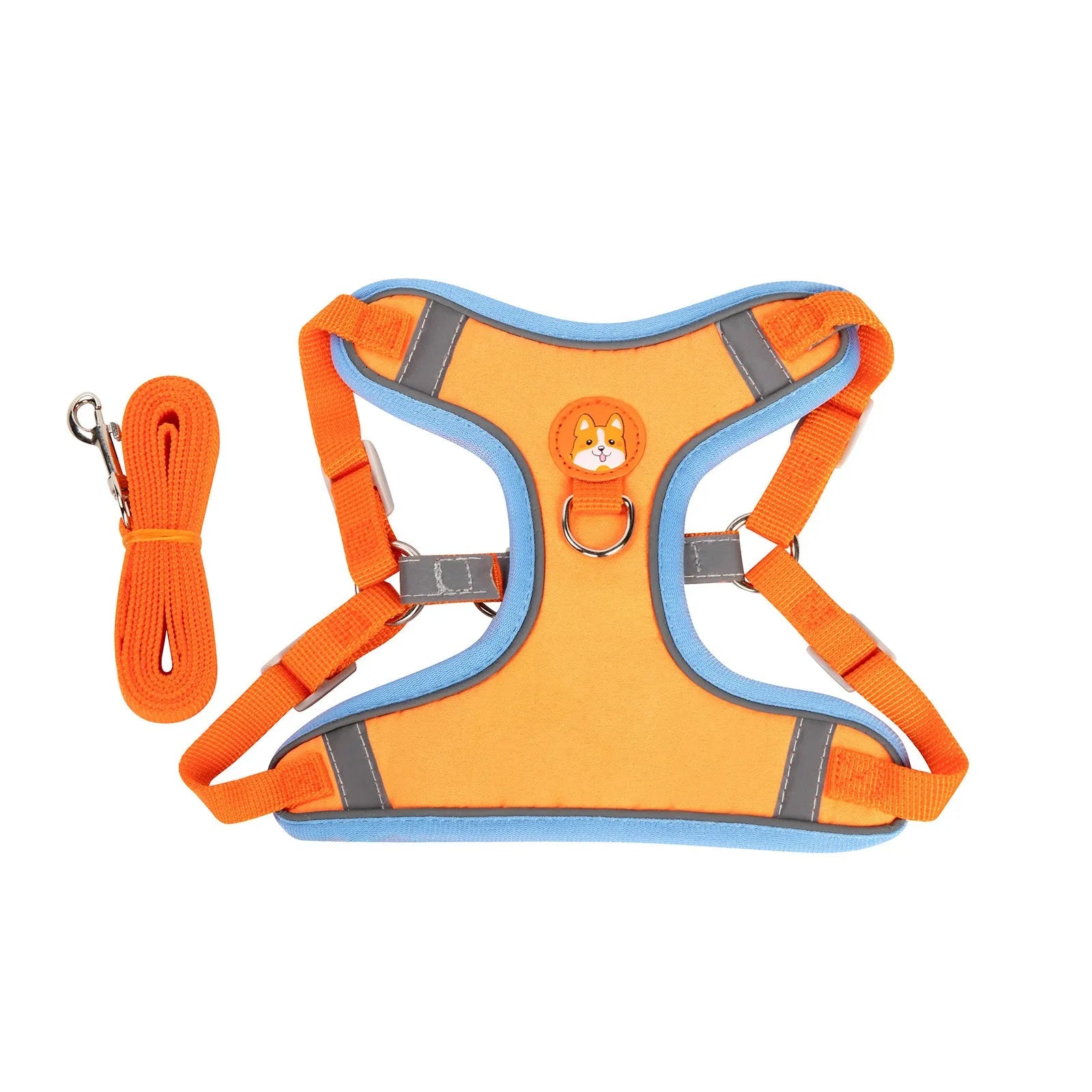 Adjustable dog haulage rope vest harness in blue, brown, green, orange, purple, or red colour