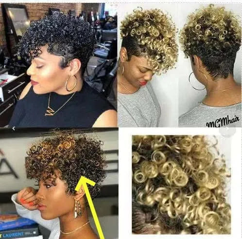 Women's short synthetic wig with simple rolls hairstyle in Kanekalon fibre showing colour options