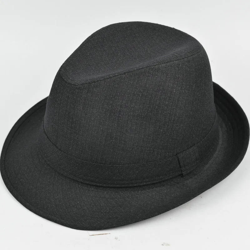 A thickened suit material fedora hat for men shown in a grey colour variant.