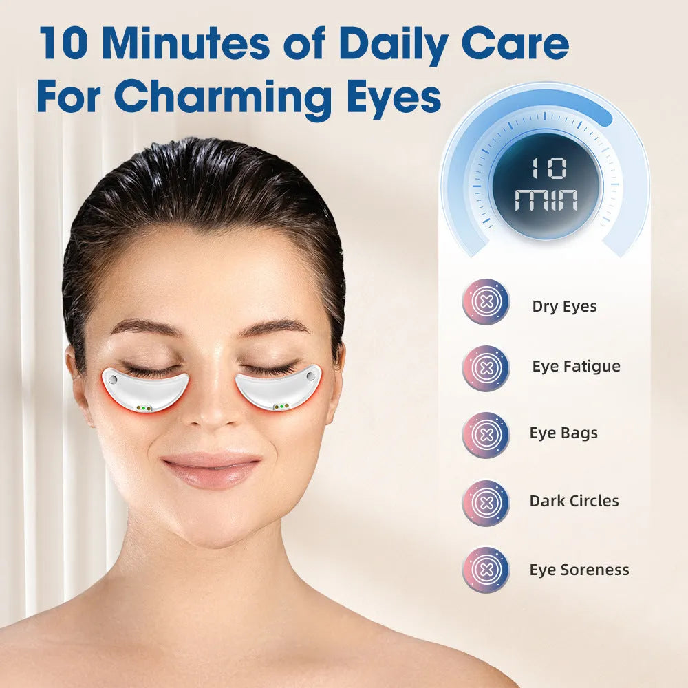 White wireless red light eye and facial massager device for dark circles treatment