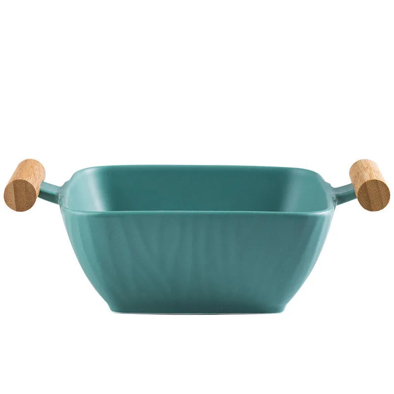 Modern irregular-shaped porcelain ceramic serving bowl with matching lid