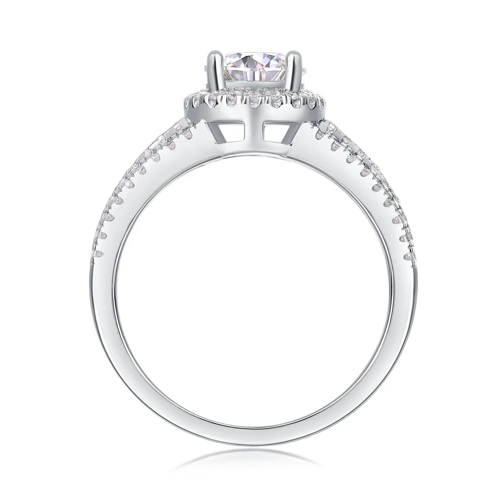 Looking Back 1 carat moissanite wedding ring set in platinum plated S925 silver with gift box