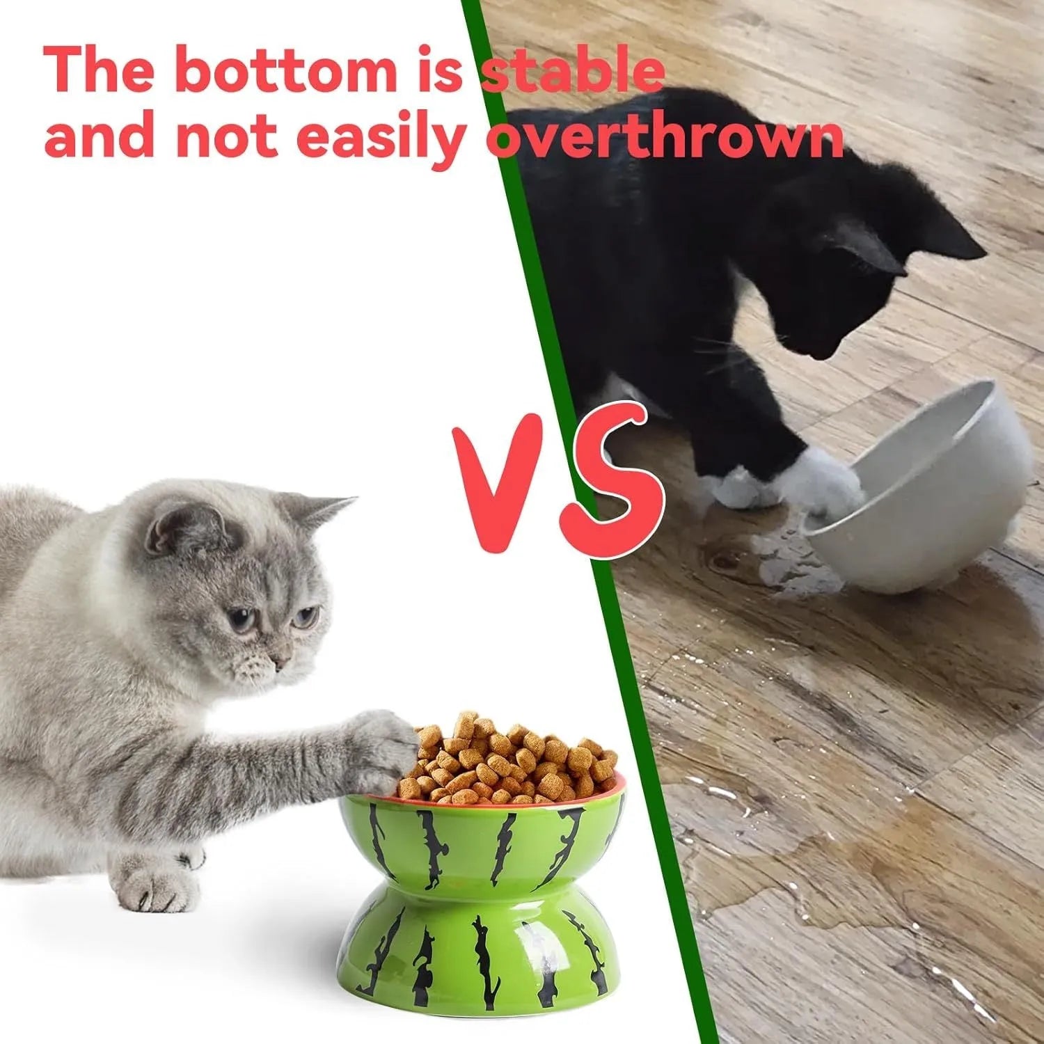 Ceramic raised cat bowl with tilted design in orange pattern, elevated 5 inches from base