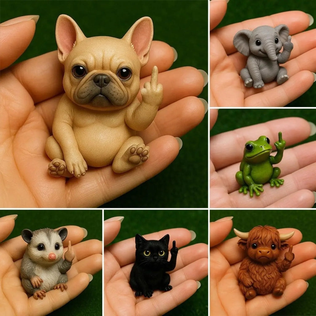 Mini animal vertical middle finger resin doll figurine showing seven animal design options