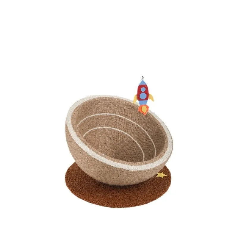Large integrated cat scratch basin and nest in starlight colour with sisal rope post and flannel bedding.