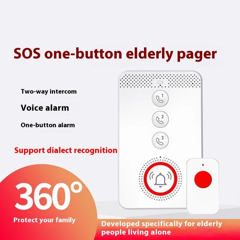 White emergency alert device with buzzer unit and three wireless emergency buttons