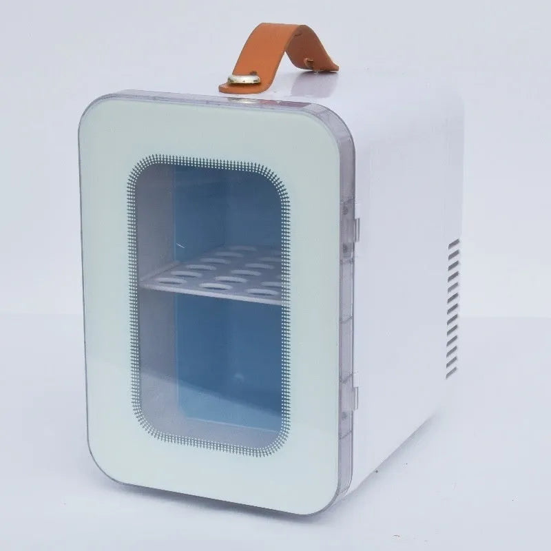 Pink, black and white 6L beauty mini refrigerator with transparent door for car and home dual-use