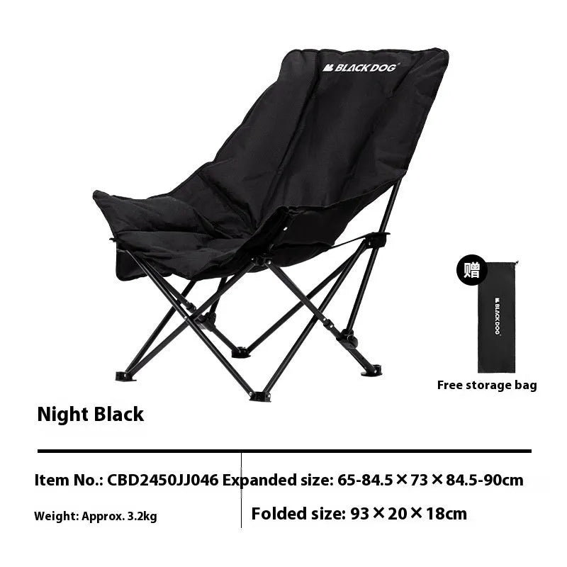 Night black portable folding camping recliner chair with oxford cloth seat