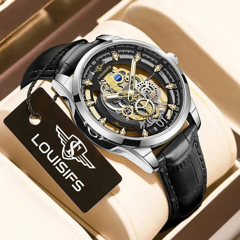 Swiss men's quartz watch with hollow design, 12mm thickness, business style in three colour options
