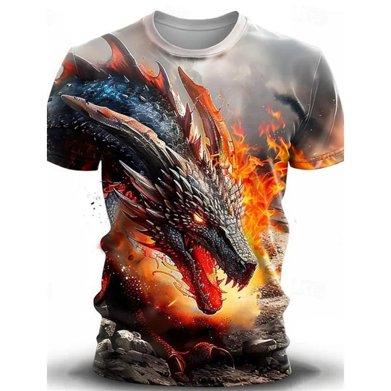 Men's short-sleeved T-shirt with 3D wind dragon graphic print on milk silk fabric