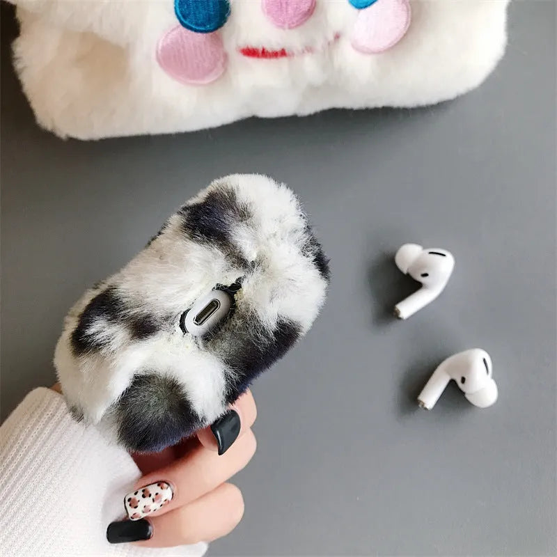 Plush headphone case with leopard print, flip-style design, for AirPods 1st/2nd gen and AirPods Pro 3rd gen