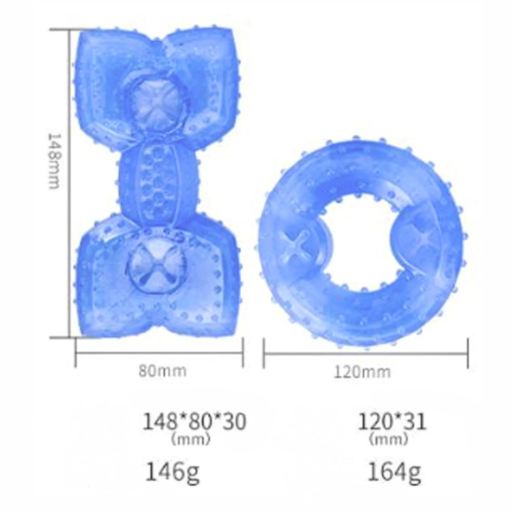 Freezable dog teething toy in bones and circles shapes with treat pocket