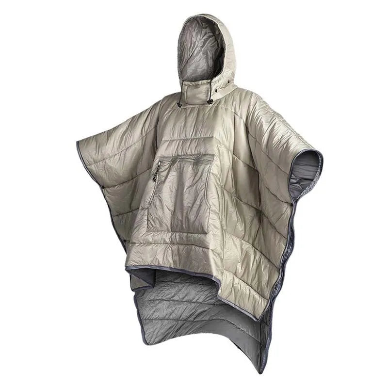 Grey or army green adult wearable sleeping bag cloak measuring 200x140cm with hollow cotton insulation