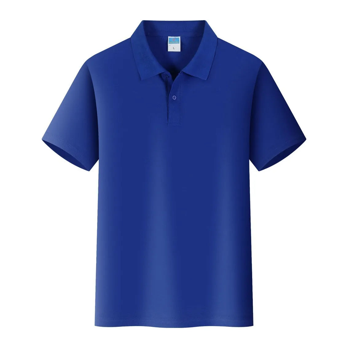 Short-sleeved straight-cut cotton pullover work shirt on a hanger, shown in a solid colour for embroidery.