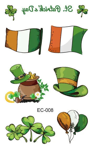St Patrick's Day shamrock tattoo sticker paper measuring 120 × 75mm for water transfer face application